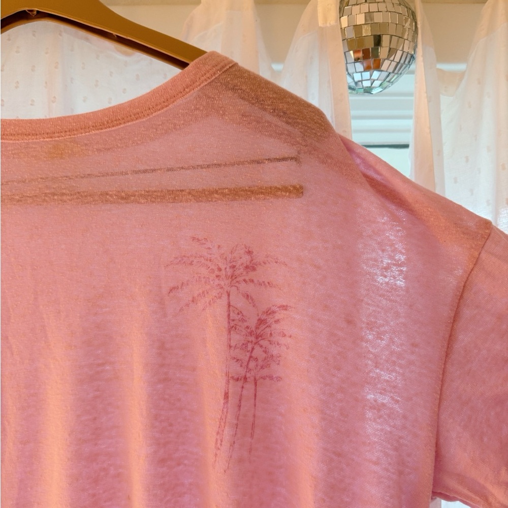 Aerie Pink Sheer Oversized T-Shirt with Palm Tree Design